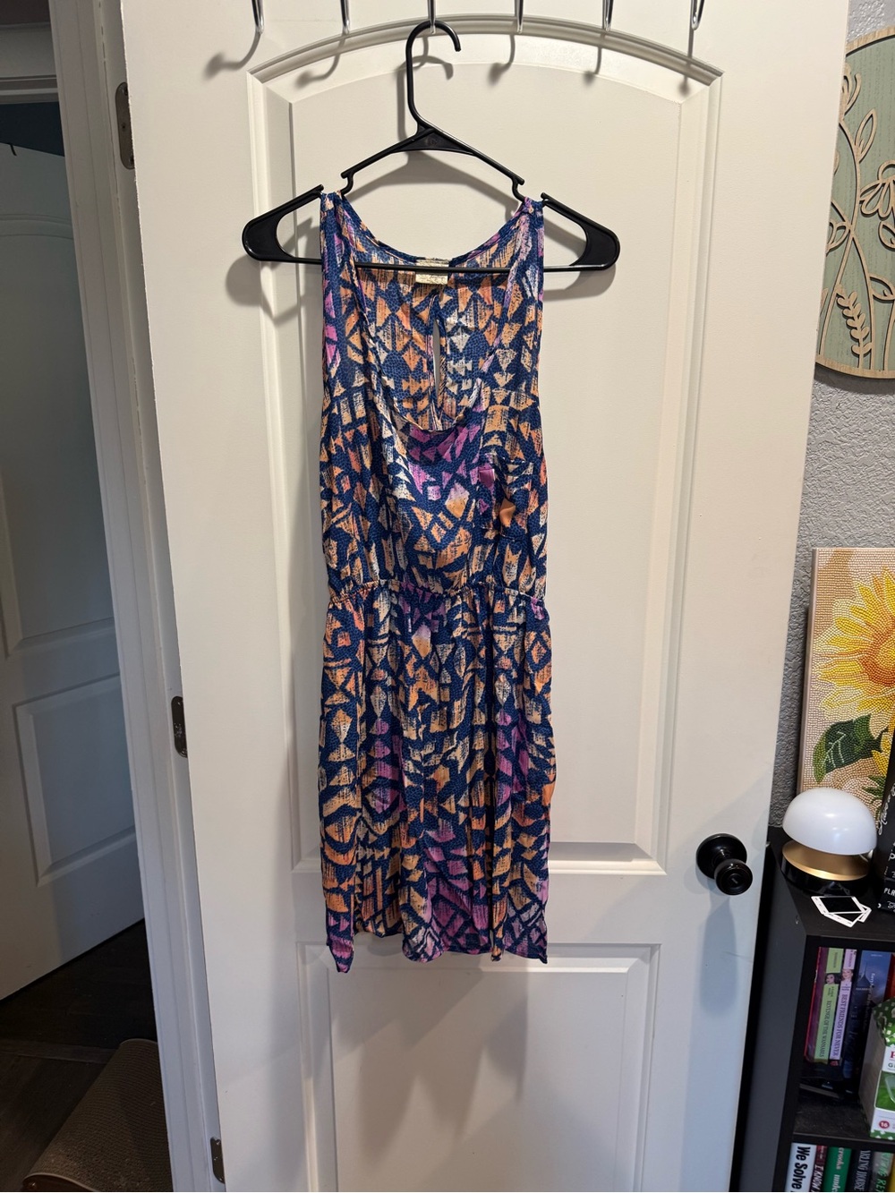 Daytrip Navy, Pink & Peach Geometric Print Midi Dress